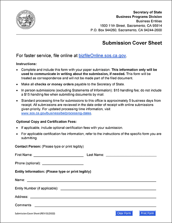 California LLC Formation Document