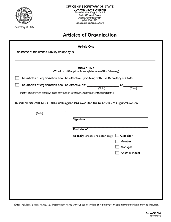 Georgia LLC Formation Document