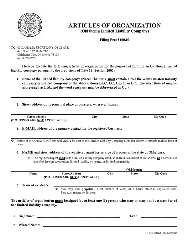 Oklahoma LLC Formation Document