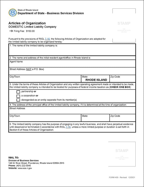 Rhode Island LLC Formation Document