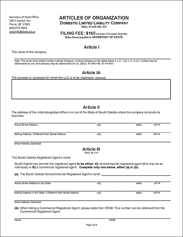 Acta Constitutiva South Dakota