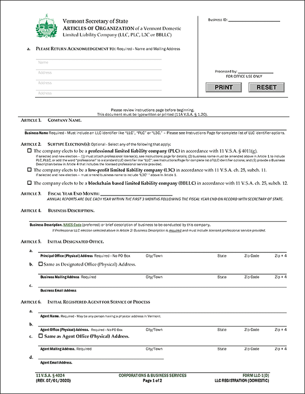 Acta Constitutiva Vermont