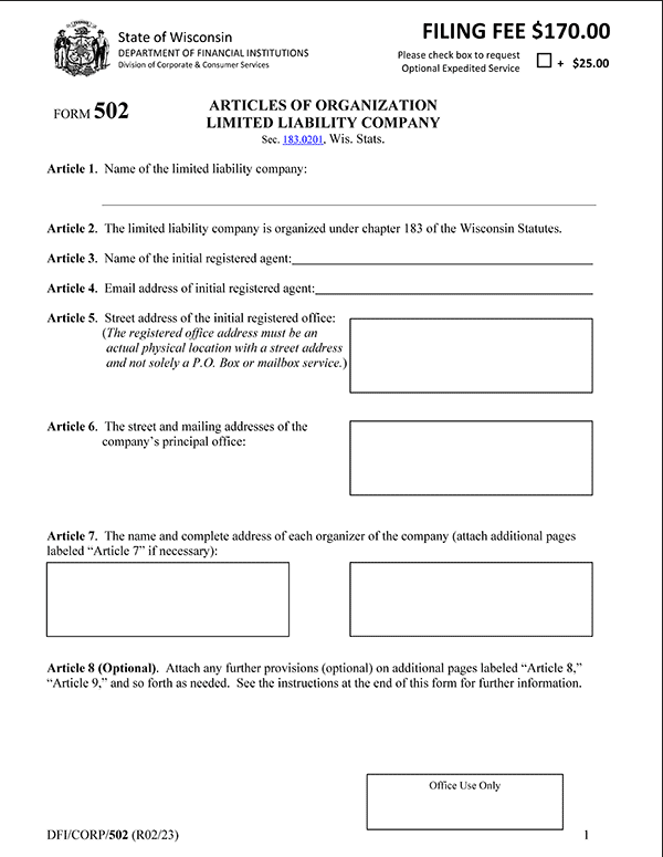Wisconsin LLC Formation Document