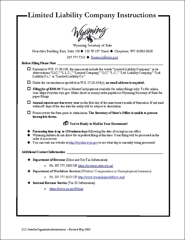 Wyoming LLC Formation Document
