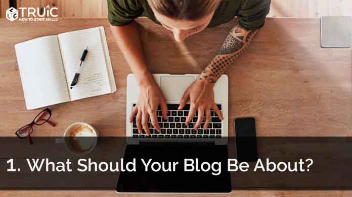 Woman looking up topic ideas for her blog.