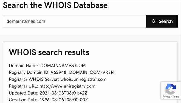 GoDaddy Domain Search.