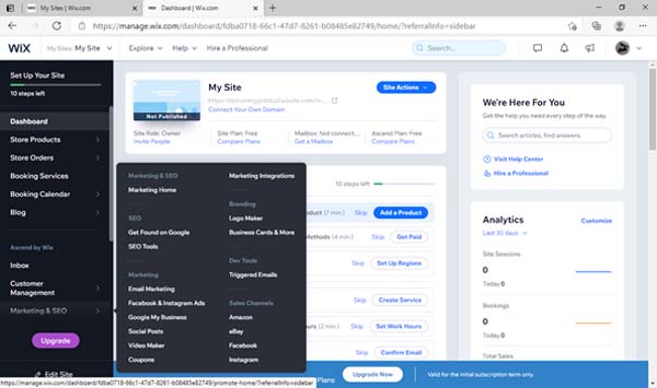 Wix pricing and plans screenshot.