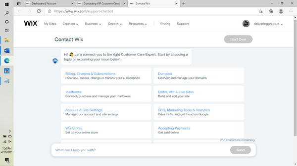 Wix pricing and plans screenshot.