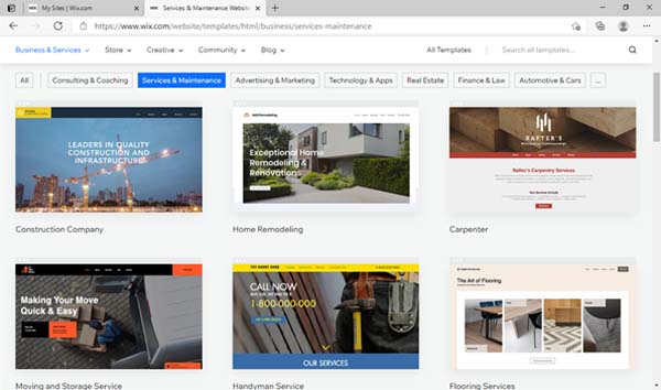Wix pricing and plans screenshot.