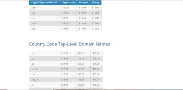 Cost of buying a domain.