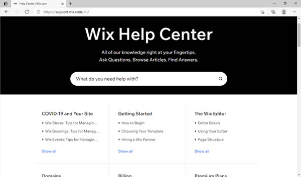 Wix pricing and plans screenshot.