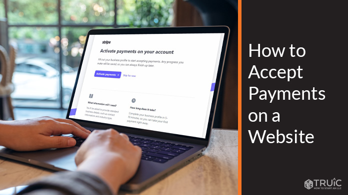 Example on a laptop of how to accept payments on a website.