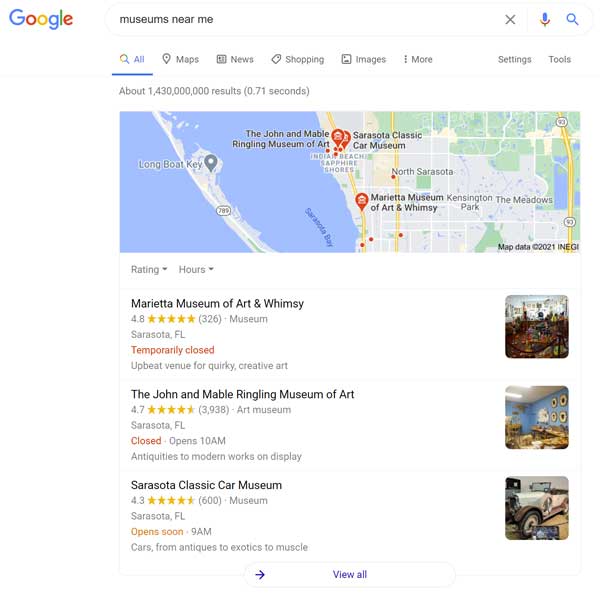 Screenshot of Google My Business listing