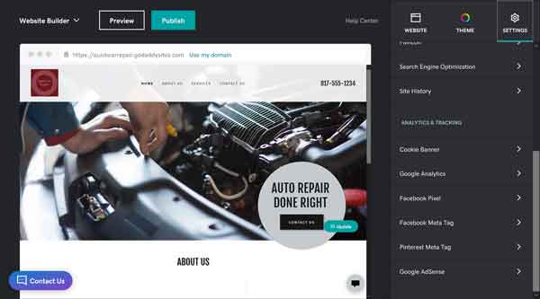 Select settings and add Google Analytics.