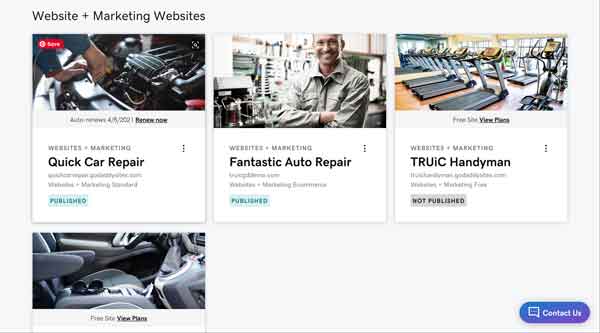Godaddy product dashboard.