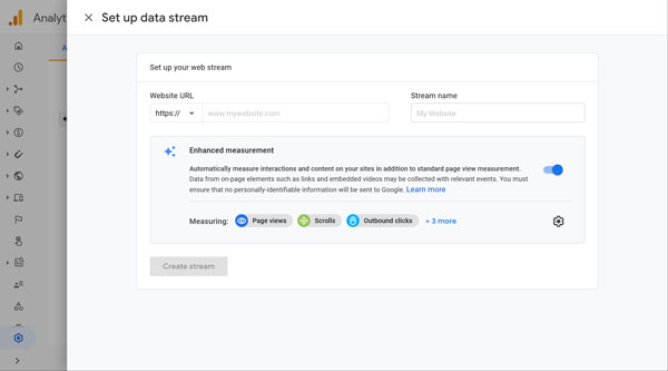 Google Analytics set up your web stream page.
