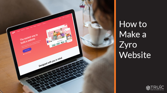 Zyro build a website landing page on a laptop.