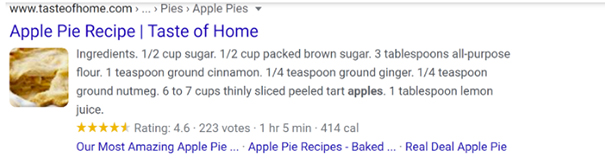 Screenshot of search engine search result