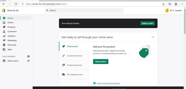 Shopify’s admin dashboard