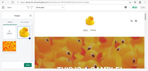 Shopify header image settings