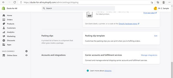 Shopify packing slips