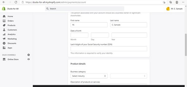 Shopify payment details and product details
