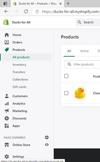 Shopify products menu options