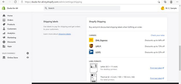 Shopify shipping labels