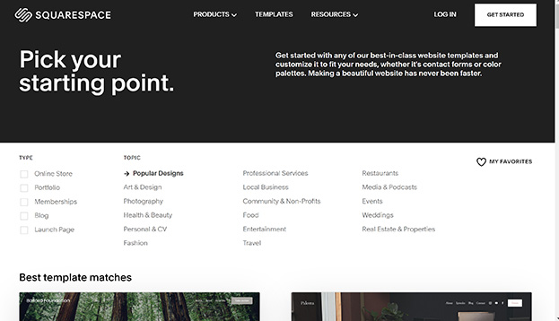 Screenshot of the Squarespace Website Builder.