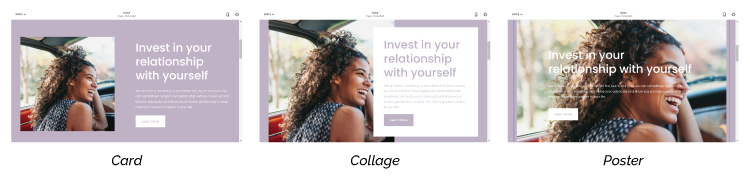 The three image options available within the Squarespace Website Builder.