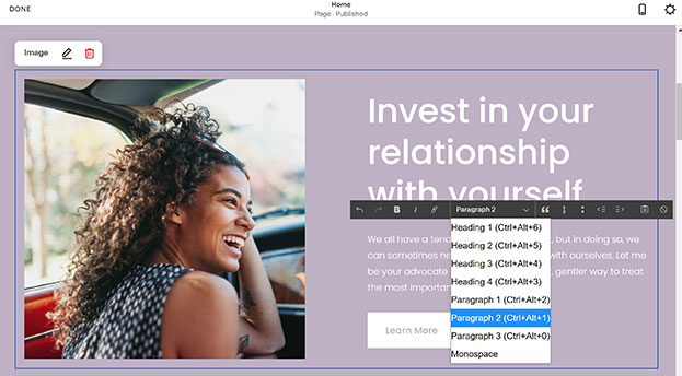 Screenshot of the test customization options.