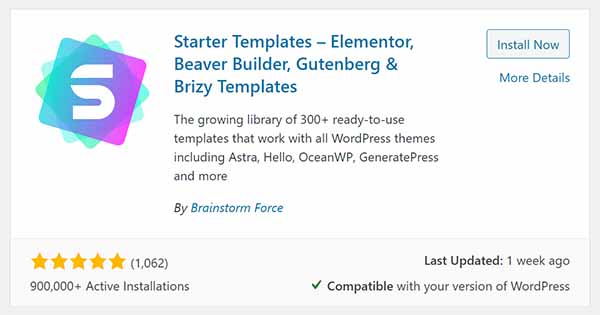 WordPress Starter Templates plugin library.