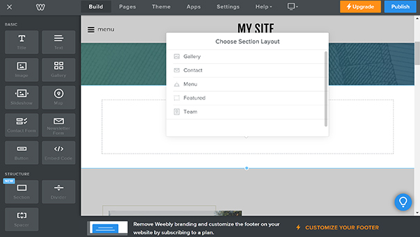 Screenshot of Weebly Section Layout Editor