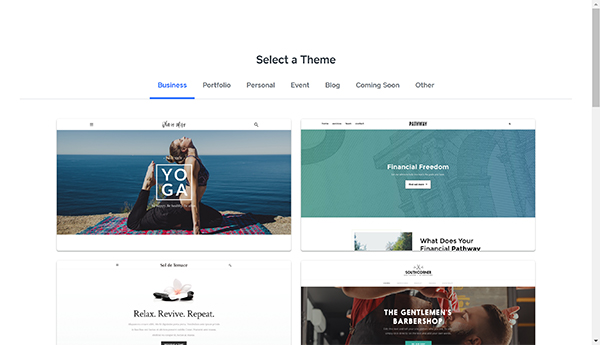 Screenshot of Weebly Theme Selection