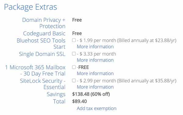 WordPress Package extras description.