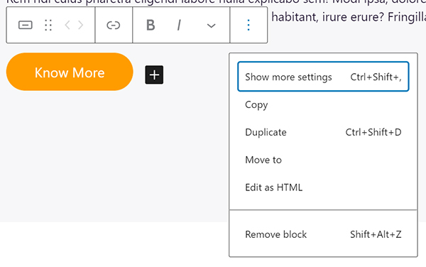 WordPress text editing settings and options.