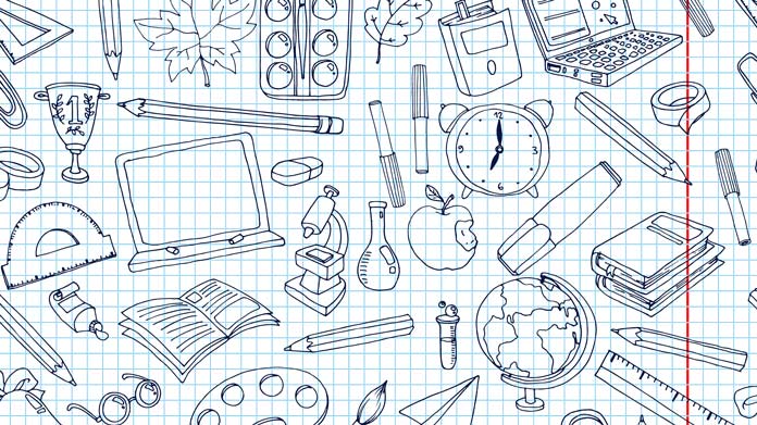 Sketches of various objects on graph paper