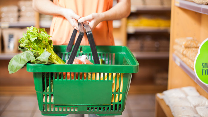 A grocery basket of healthy produce