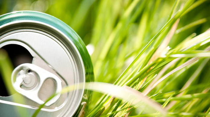 view of a soda can laying in grass