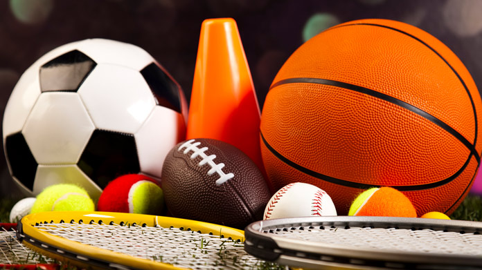 An assortment of balls and sports equipment