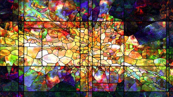 A large stained glass mural