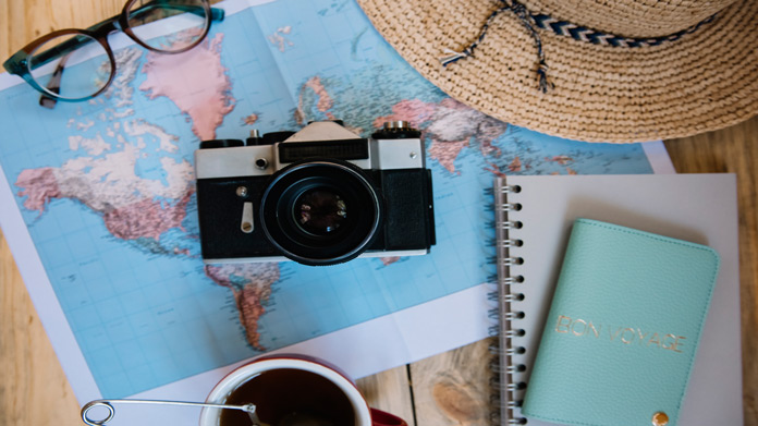A camera resting on a map