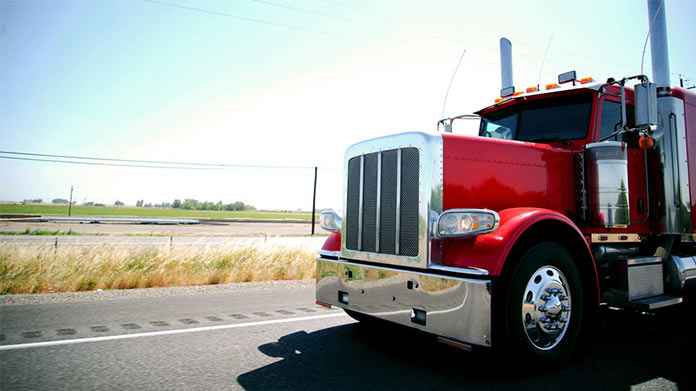 The front of a semi truck