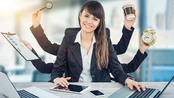 An assistant with multiple arms holding different objects