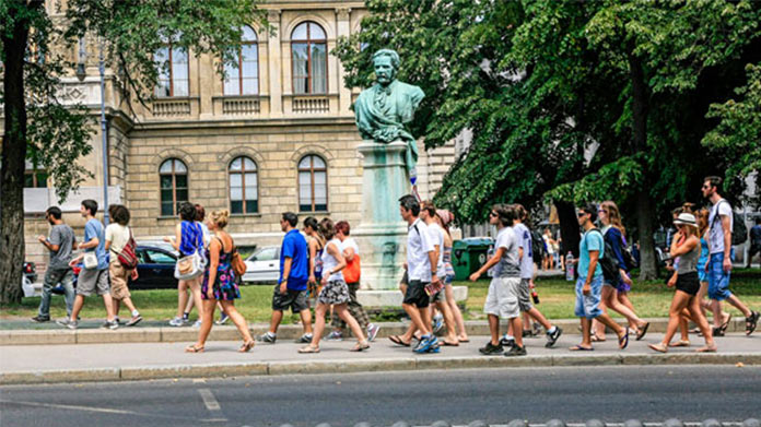 A walking tour group