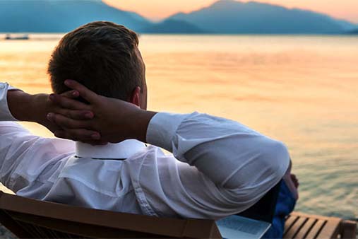 Man relaxing at a corporate retreat center.