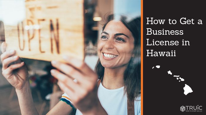 Woman holding open sign after getting her business license