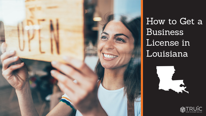 Woman holding open sign after getting her business license