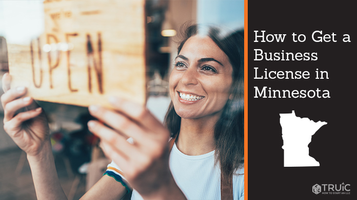 Woman holding open sign after getting her business license