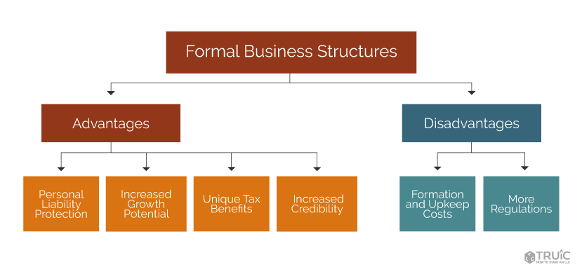 diagram showing the advantages and disadvantages of informal business structures